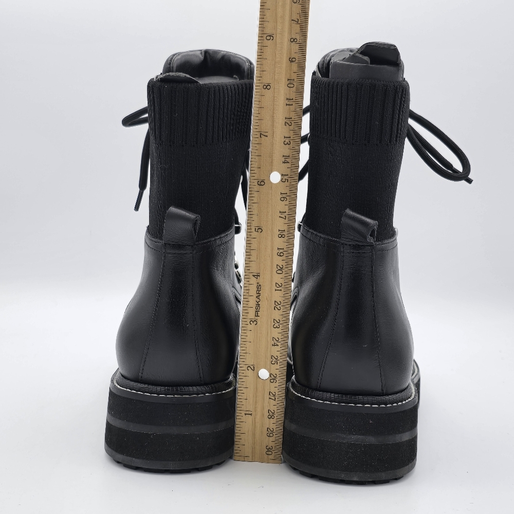 NWOT Marc Fisher Ltd. Black Knit Collar Elwa Round Toe Lace-Up Leather Boots 6.5 - Picture 10 of 16